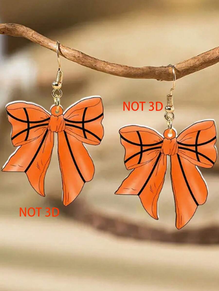 1 Coppia di Orecchini Eleganti a Fiocco in Acrilico a Tema Sportivo - Motivi di Pallacanestro, Rugby e Baseball per le Cheerleader del Giorno della Partita, San Valentino, Mamma, Festa della Mamma, Regalo