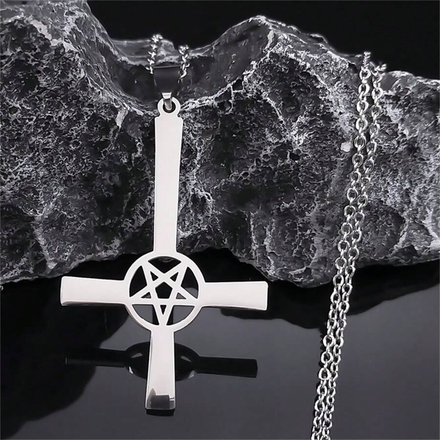 Omgekeerde Kruis Occult Pentagram Ketting Omgekeerde Kruis Gotische Satan Kettingen Satan Sieraden Cruz Invertida