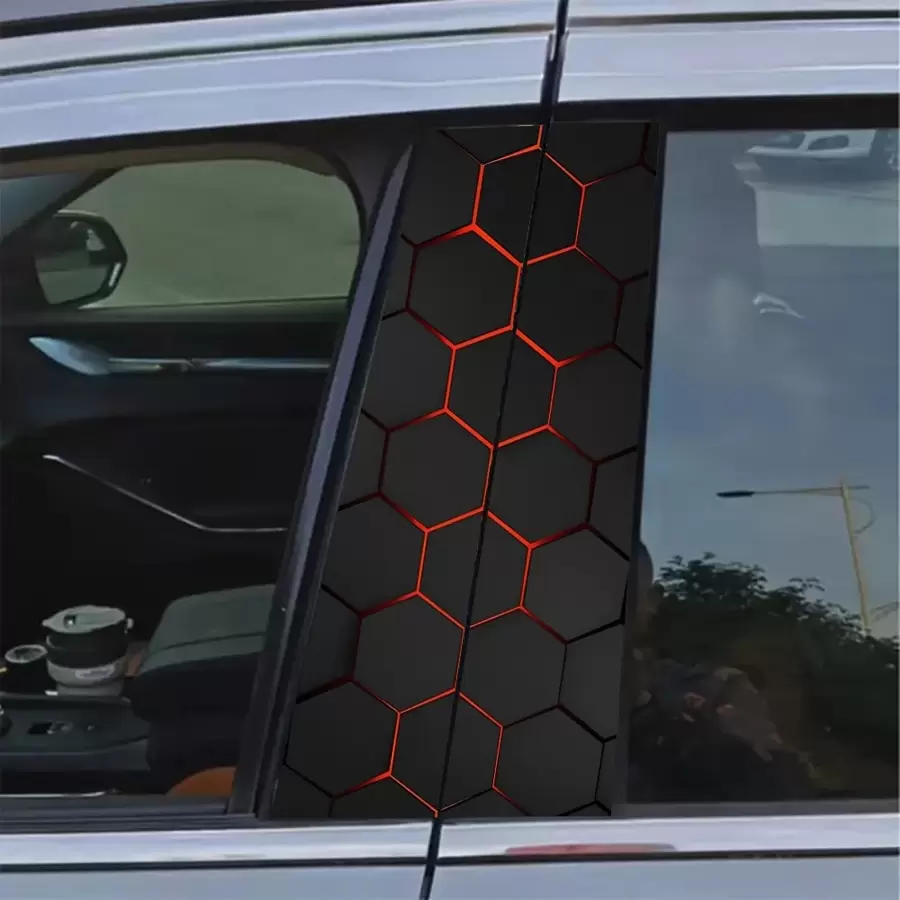 2pcs/Set Sci-Fi Themed Car B-Pillar Sticker - Vinyl Material, Matte Finish, Easy To Apply And Waterproof, Disposable Use, Hexagon Honeycomb Pattern