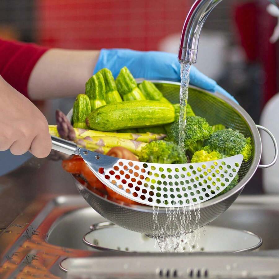 2Pcs Pot Strainer Set Stainless Steel Pasta Colander With Handle Heat Resistance Food Strainer Multipurpose Veggies Drainer For Kitchen Pots Pans Bowls