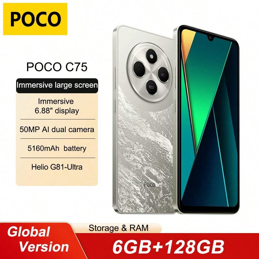 Xiaomi POCO C75 6+128G NFC Smartphone Globale Version, 6,88'' 120Hz Display, Helio G81-Ultra Hauptkamera 50MP, Frontkamera 13MP, massive 5160mAh Batterie