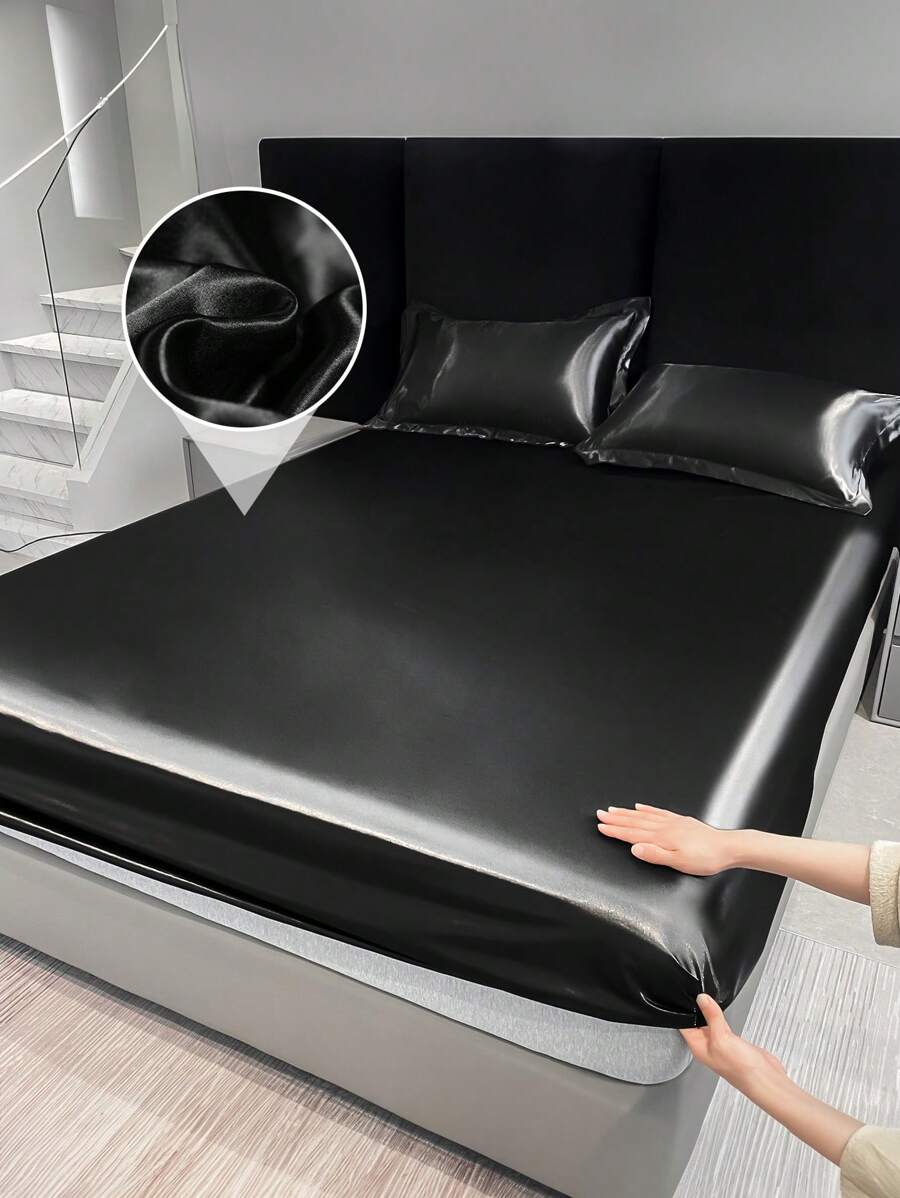 1 pièce Drap-housse satin, linge de lit, drap-housse, surmatelas, housse de lit douce et agréable pour la peau, linge de lit doux et confortable pour la chambre à coucher, protège-matelas unicolore, drap-housse, drap de lit en soie à poche profonde, drap de lit soyeux pour lit une place, lit double, lit queen, lit king, sans taie d'oreiller, linge de lit pour la fête de l'indépendance, cadeaux de literie, lavage en machine