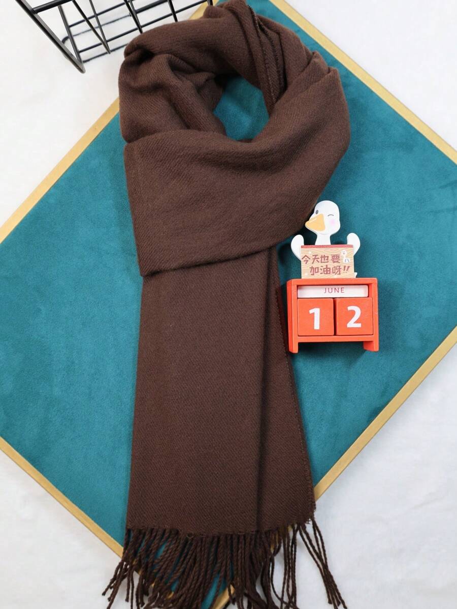 Solid Color Scarf, Unisex Knitted Tassels Warm Long Scarf Suitable For Boyfriend/Girlfriend, Autumn/Winter