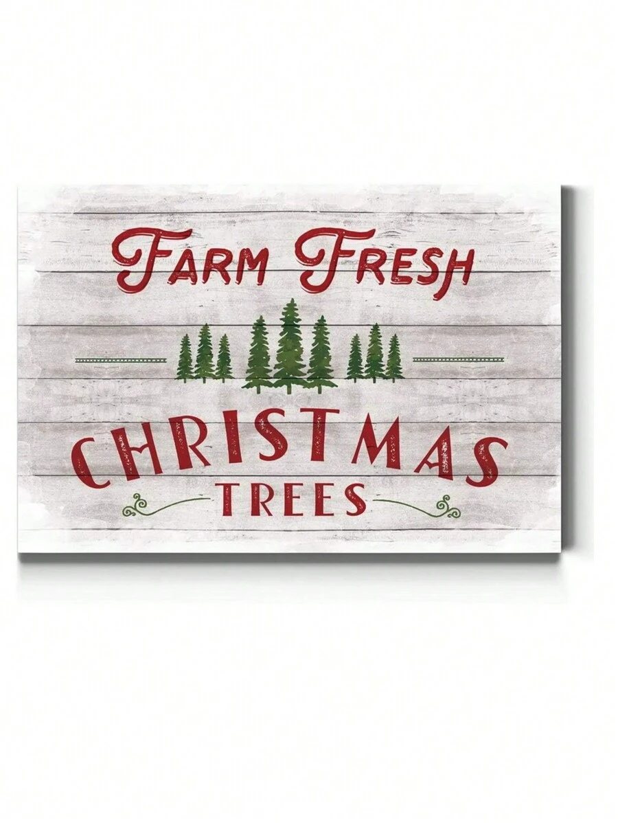 1pc Farm Fresh Trees Wall Art, Festive Decorations, Red & Green Artwork,For Bedroom, Dining Room, Living Room, Office, Bathroom Kitchen, Home Decor, Framed, Ready To Hang