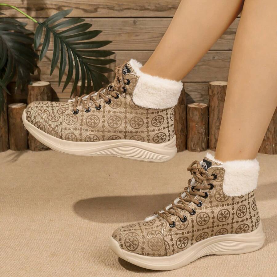 Bottes de neige antidérapantes et chaudes avec doublure thermique, à lacets pour femmes