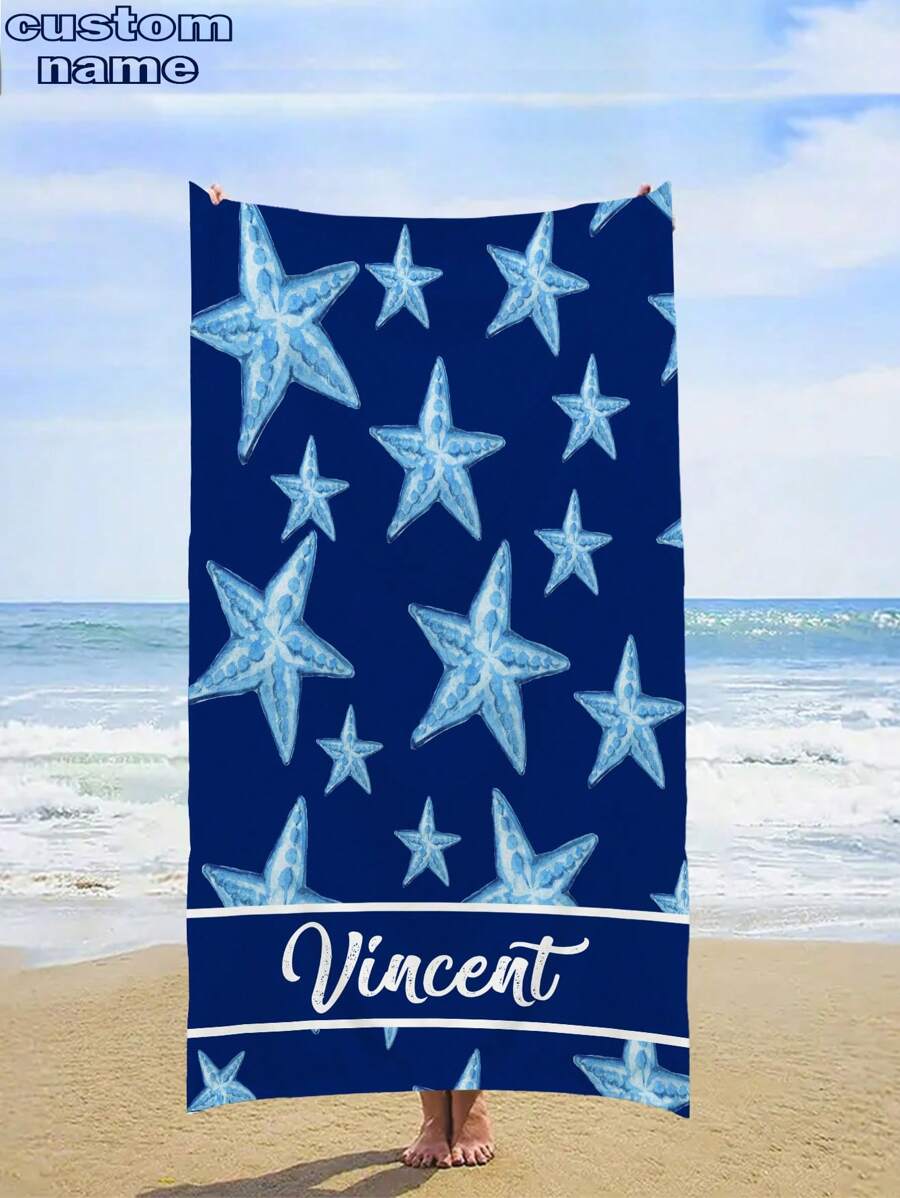 1pc Customized Quick-Dry Beach Towel, Comfortable Sand Beach Towel, Fashionable Pool Towel With Starfish, Cute, Fun, And Lovely Design, Ideal Yoga Mat, Beach Accessories, Perfect Gift For Mother's Day, Birthday, Ren's Day, Father's Day, Graduation, Wedding, House Warming, For Bathroom, Living Room, Bedroom, Home Summer Holiday Bathroom Decor Travel Essentials Travel Accessories Beach Essentials