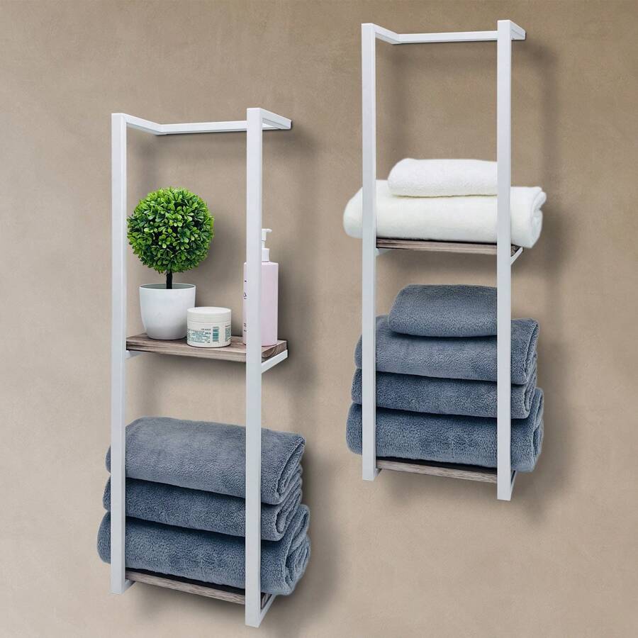 1pc 2-Tier Wall Mounted Towel Rack, Contemporary Metal Wall-Mounted Towel Rack - Multifunctional Bathroom Organizer, Easy Assembly, Space Saving Bathroom Organizer For Home, Bedroom, Towels, Hand Towels, Bath Towels.