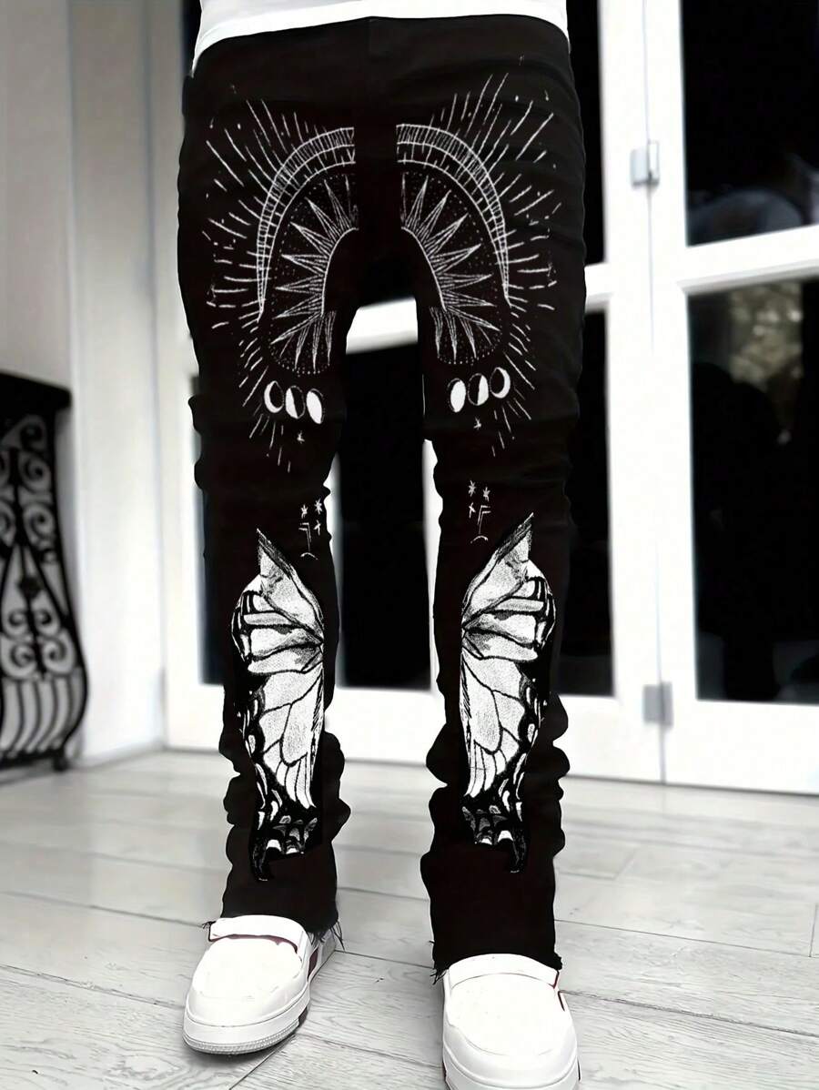 Pantalones vaqueros ajustados elásticos rasgados, pantalones de estilo callejero versátiles, pantalones de pierna acampanada con bolsillos sesgados de mezcla de algodón lavado, diseño de moda