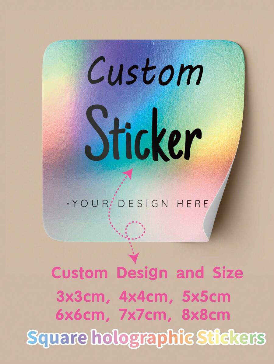 50pcs 100pcs 3x3cm/4x4cm/5x5cm/6x6cm/7x7cm/8x8cm Custom Logo Sticker Labels, Business Sticker Printing, Personalized Holographic Square Label Stickers For Cup/Cosmetic Bottle, Customized Laser Square Sticker, Company Sticker Logo, Personal Stickers Adhesive,Seal,No-Iron,Multi-Functional,Ornamental Exquisite,Modern,Colorful,Contracted Custom,Personalized,Unique Ideal Gifts For Anniversaries,For Children's Day,For Graduation,For Weddings Back To School
