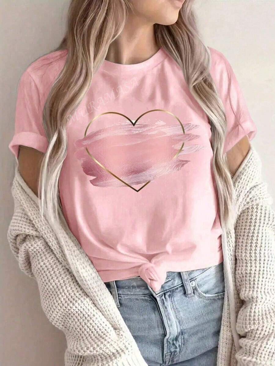 MURAMASA Camiseta de manga corta con estampado de corazón para verano