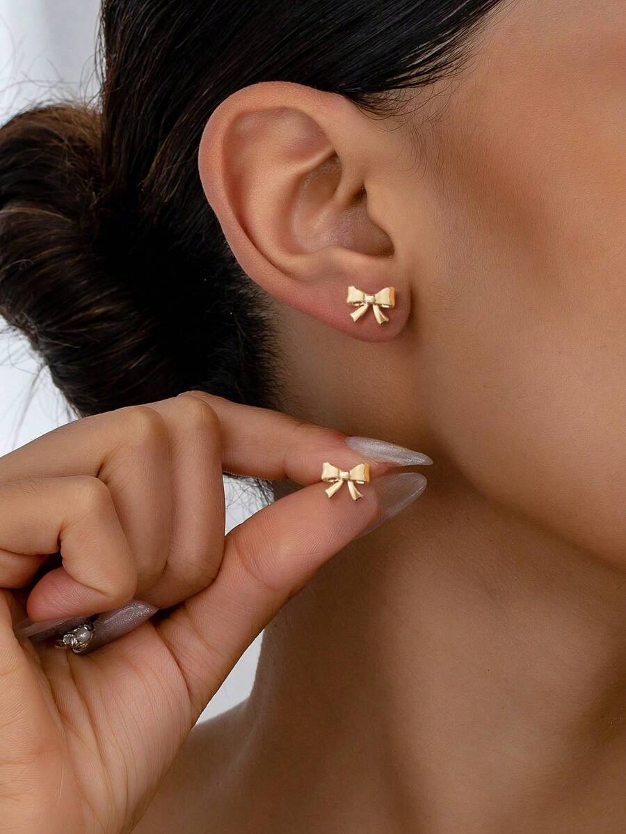 14 Karat vergoldete Schleifenohrstecker für Frauen - kleine Schleifenohrstecker, Schleifenohrringe für Frauen, modischer Schmuck