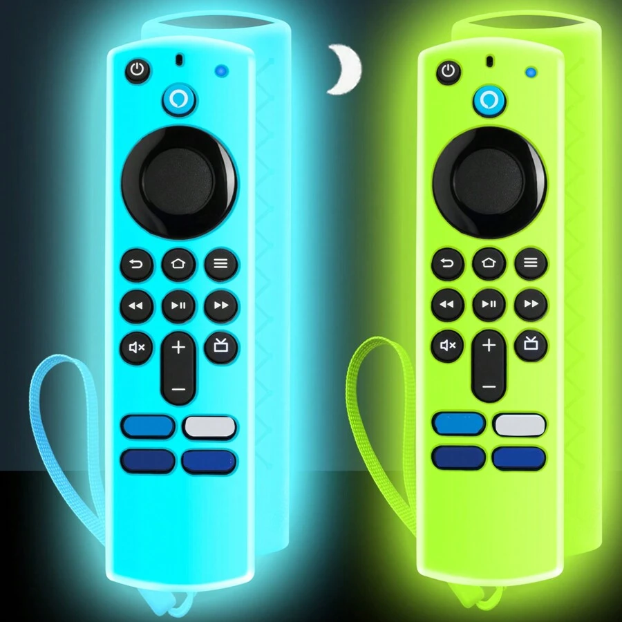 2 pièces Étui en silicone pour la télécommande Fire Stick, étui de protection pour la télécommande Alexa Fire TV Remote 4K de remplacement compatible avec l'étui de la télécommande Fire Stick, anti-dérapant, luminescent dans le noir