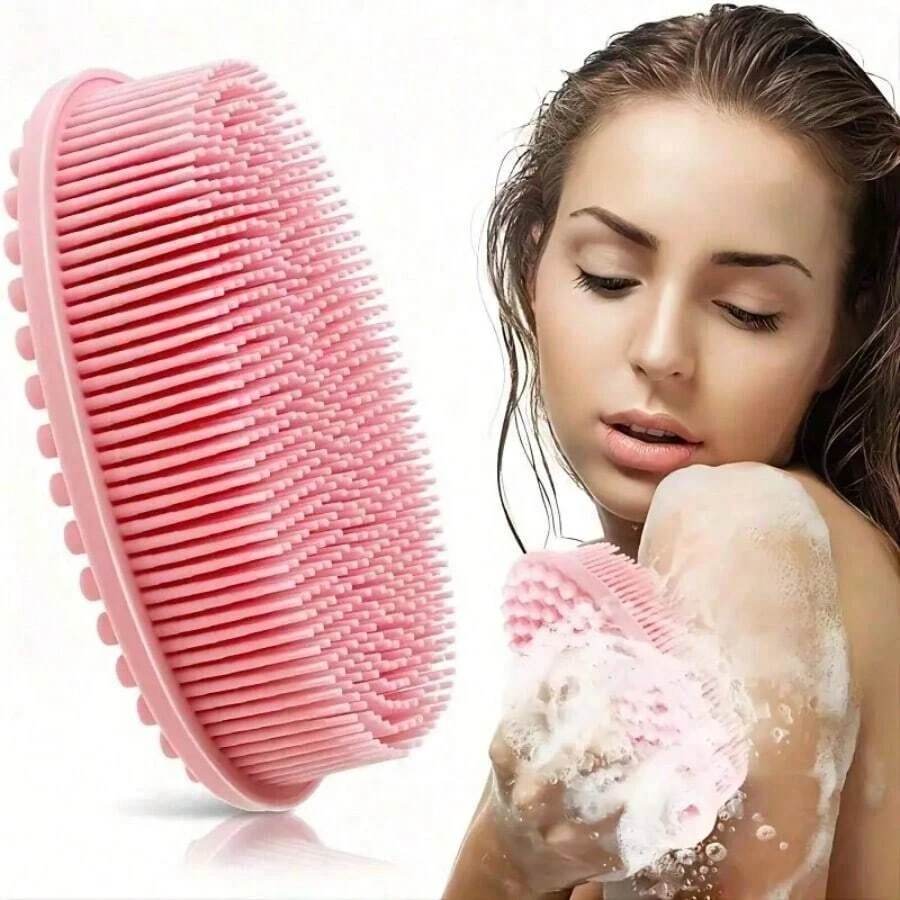 1pc Silicone Cleaning Brush For Shower, Silicone Shampoo Shower Brush, Household Adult Double-Sided Rubbing Bath Brush, Massage Bath Brush, Bathroom Cleaning Tools