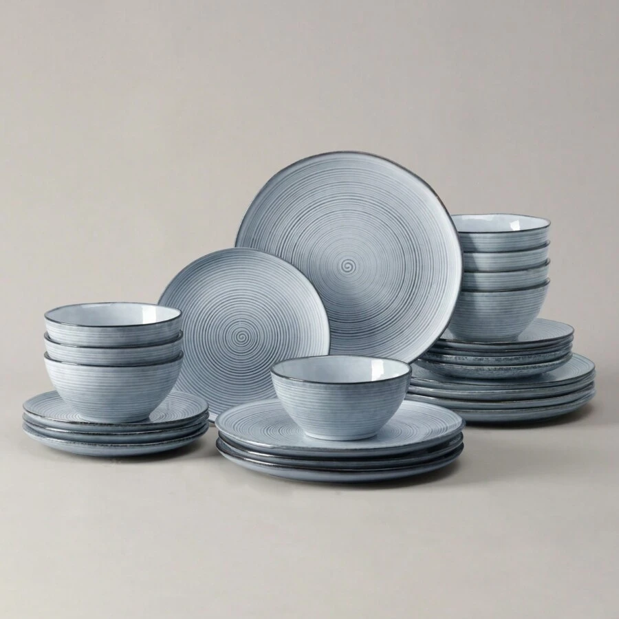 Richmount 24-Piece Plates And Bowls Sets, Reactive Glaze Stoneware Dishes Set For 8