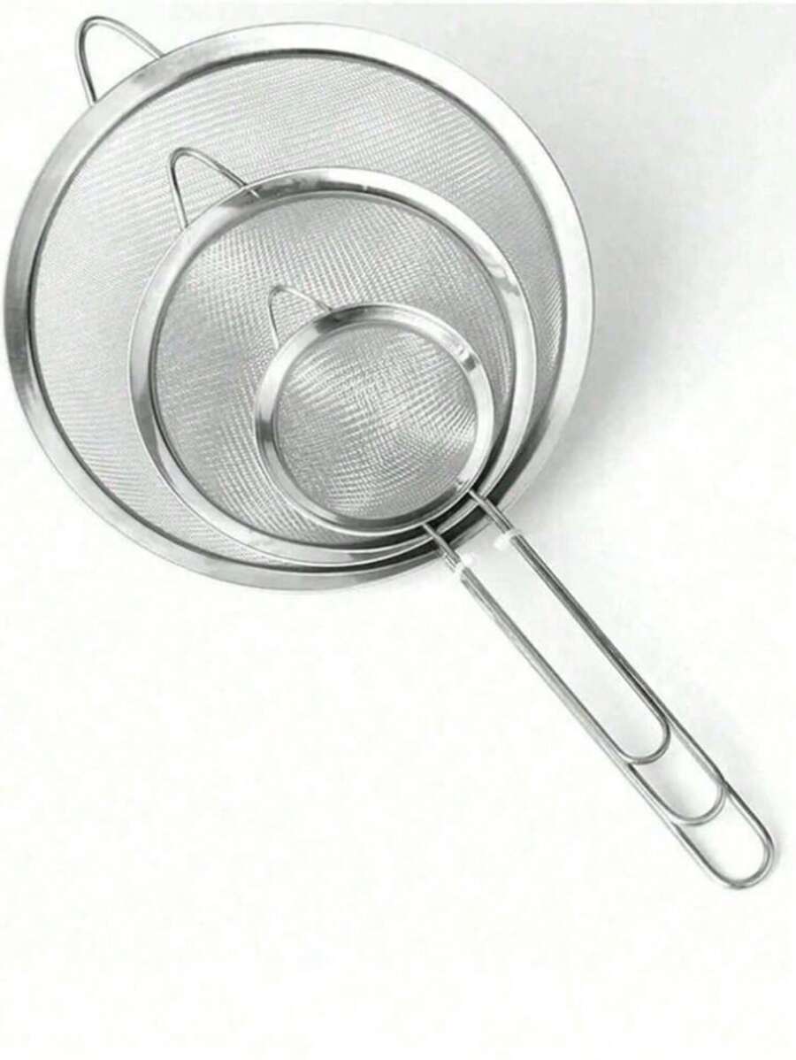1pc/3pcs(S-M-L) Stainless Steel Fine Mesh Strainer With Handle - Kitchen Tool For Sifting And Sieving
