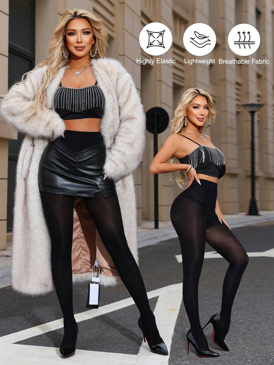 1 st. 80D Plus Size High Stretch Matte Zwarte Ondoorzichtige Skinny Leggings, Anti-Snag, Sexy & Modieus voor Dagelijks Gebruik