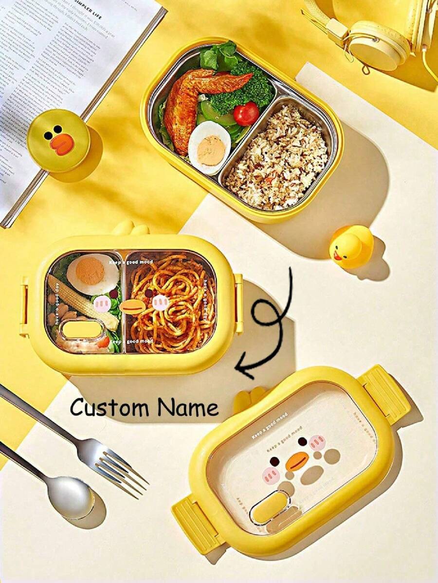 Customized Cute Stainless Steel Insulated Lunch Box, Cartoon Pattern, For Office Workers & Students, Divided Compartments, Adult Bento Box Baby Shower Family Decorations Gifts Winter Eve Gifts Back To School Winter Gift Ideas Boy Girl Valentine's Day Back To School Winter Gift Ideas Boy Girl Valentine's Day