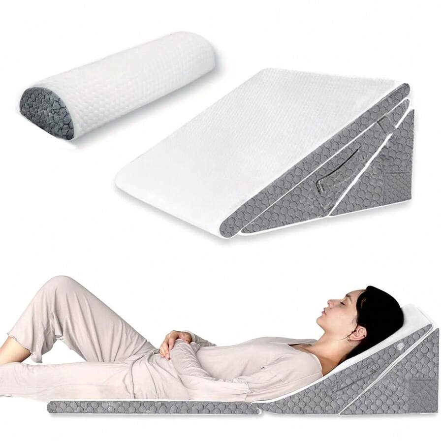 Almohada cuña de espuma viscoelástica ajustable con funda estampada jacquard elegante y moderna | Almohada cuña multiuso para dormir, almohadas cuña