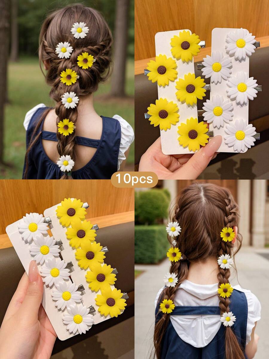 10 piezas de horquillas para el cabello con girasoles dulces, accesorios de cabello lindos apropiados para uso diario