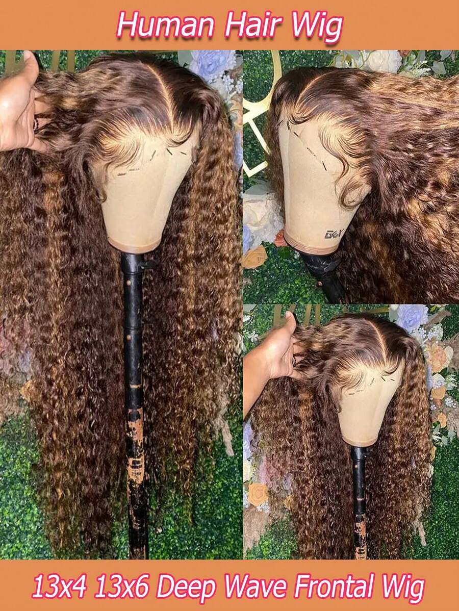 Parrucche con pizzo frontale in capelli umani ricci ombré 4/27 di 13x6 e 13x4 evidenziati per donne, con chiusura frontale trasparente pre-ritemuta in capelli umani Remy brasiliani a onde profonde