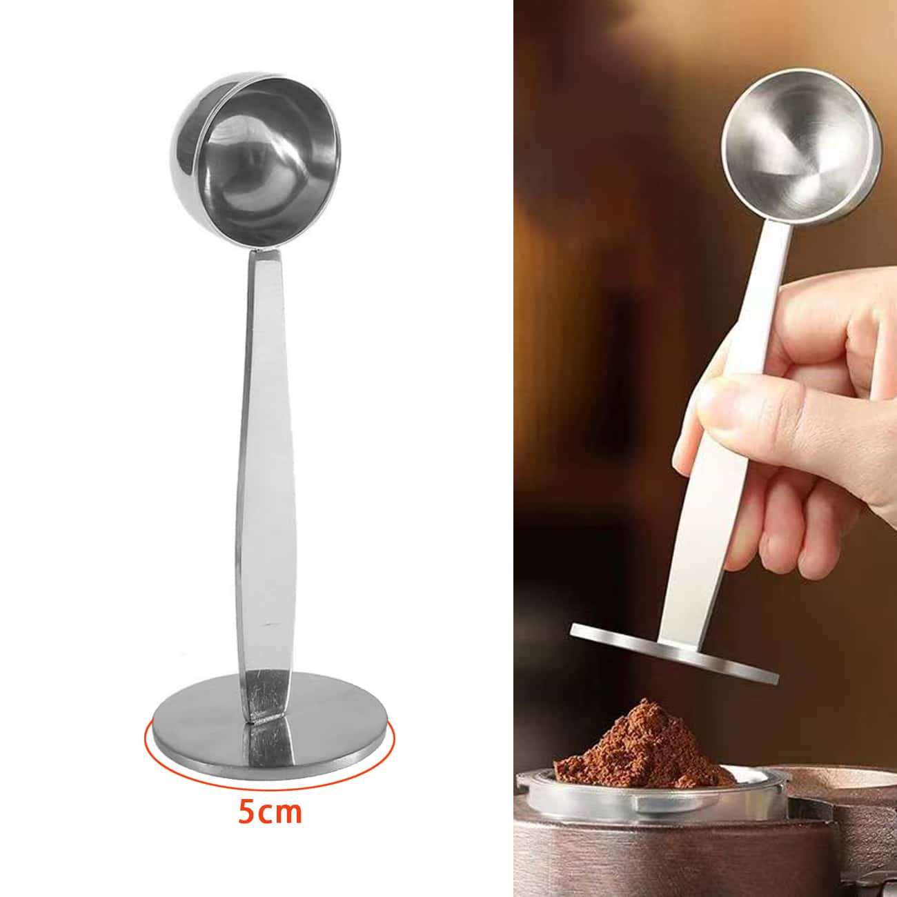 1 st. 2-in-1 roestvrijstalen koffielepel, aanstampende koffielepel met dubbele functie, poederhamertamper voor meten en aanstampen