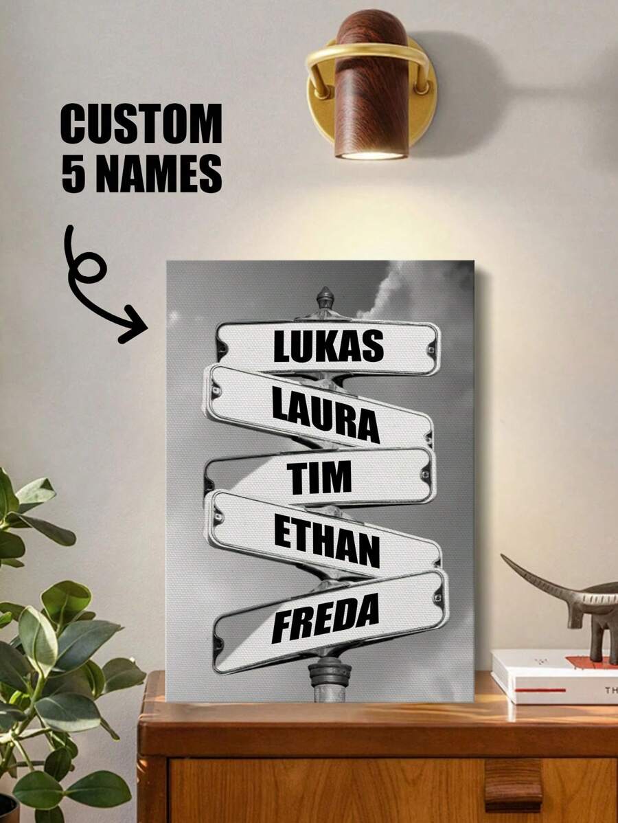 1 pieza Cartel de calle personalizado de la familia en lienzo, arte de pared de señal de calle personalizada con varios nombres, arte de pared de lienzo de carteles y impresiones creativos de señal de calle, pintura de lienzo personalizada con nombres de miembros de la familia para sala de estar, para el Día de San Valentín, para el Día de la Madre, para cumpleaños, para el Día del Niño, para el Día del Padre, para graduación, para bodas, para inauguración de la casa, comedor, sala de estar, dormitorio, oficina, salón de té, hogar, Día de San Valentín, decoración del Día de San Valentín, regalos, Vida lenta del verano