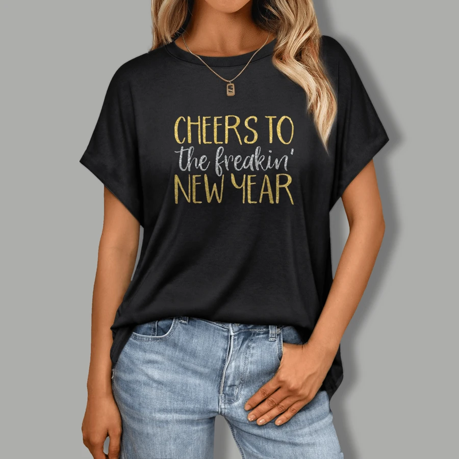 Women's Funny Happy New Year Party T-Shirt - High Quality Cotton, Comfortable And Breathable, Short Sleeve Top -0136