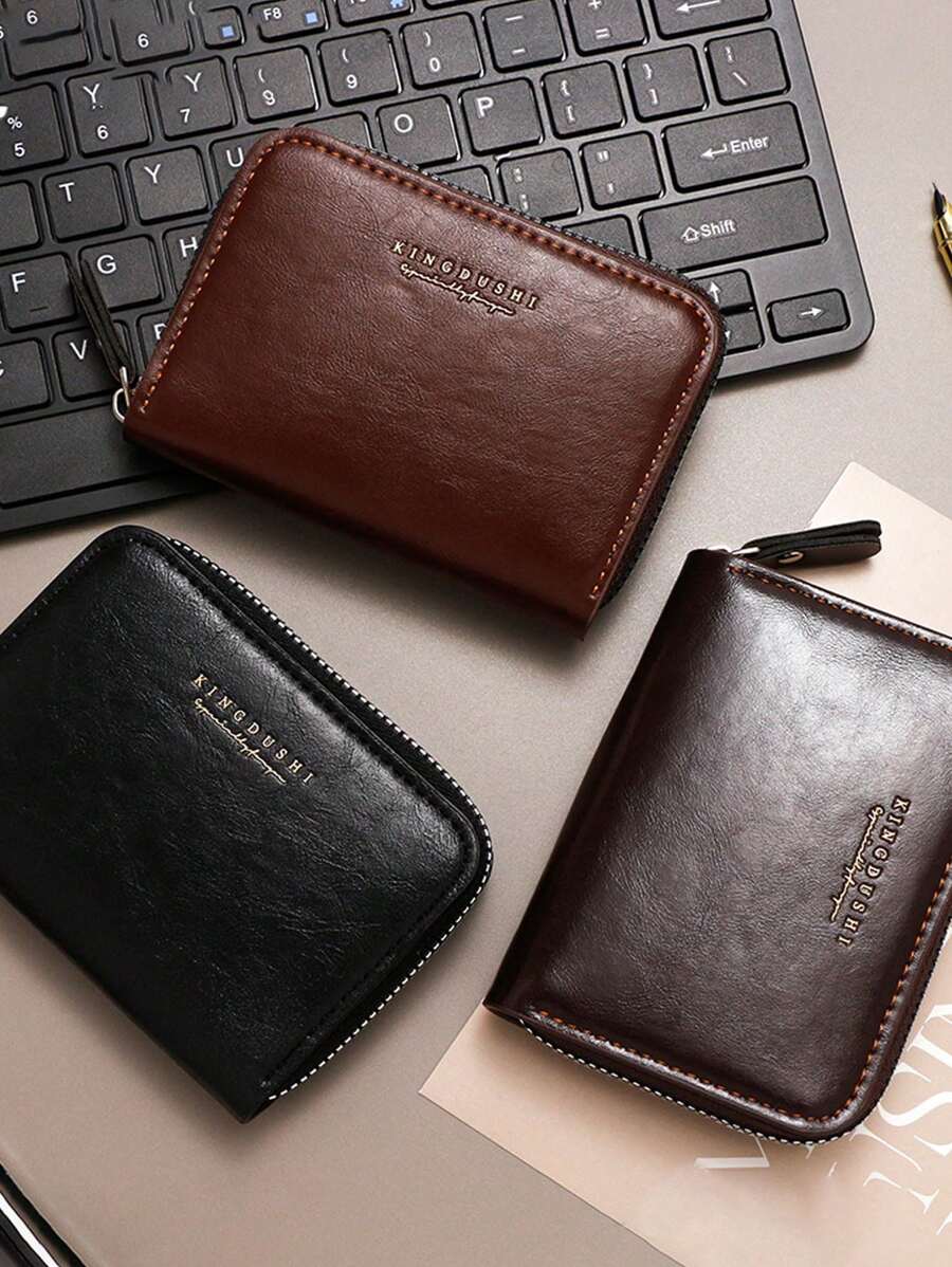 Retro Oil Wax Leather Zipper Pocket Men's Organ Card Bag, Multi Slot Card Bag, Card Holder, Coin Purse, Valentine's Day Gift For Boyfriend, Father's Day Gift For Father, Perfect Gift For FatherLarge Capacity Multi-Card Slots,Business Casual Style,Birthday Gift,Graduation Gift,Father's Day Gift