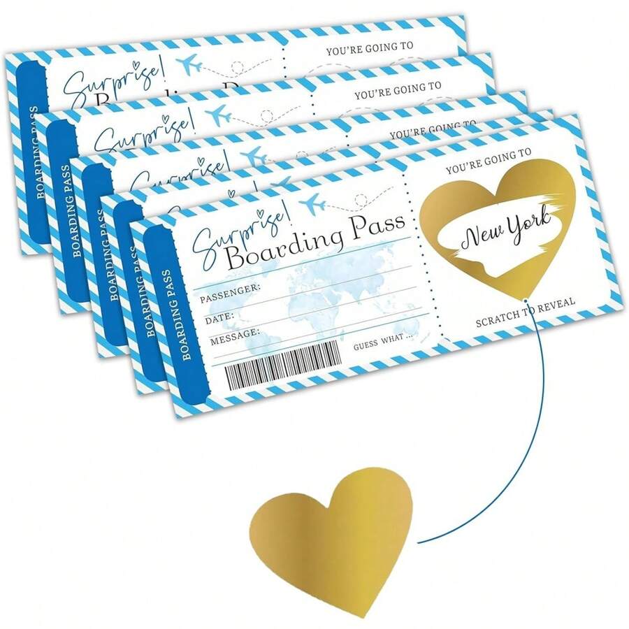 Juego de 5 piezas de tarjetas de felicitación con pase de embarque sorpresa y sobres, kit de invitación con temática de viaje, adecuado para San Valentín, cumpleaños, aniversario y fiestas