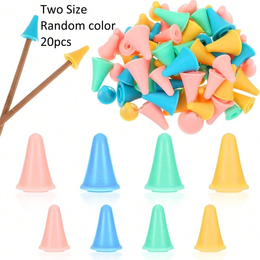 20pcs Colorful Knit Knitting Needles Point Protectors 2 Sizes Needle Tip Stoppers For Knitting Craft,Quilting, DIY Art And Sewing