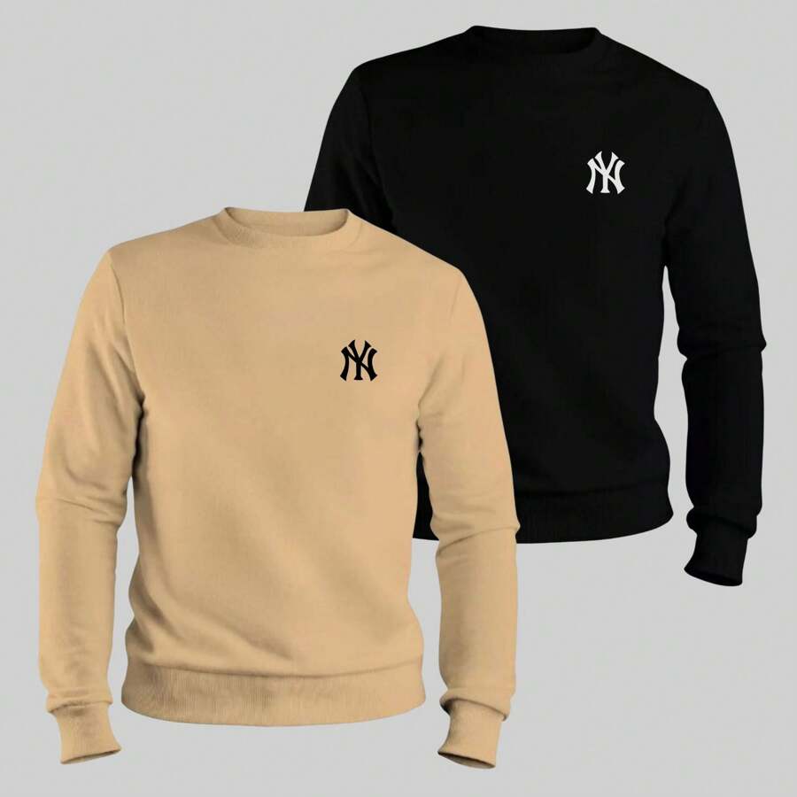 Kit 2 Blusa Moletom Gola Redonda Blusa De Frio Unissex Algodão Casaco Feminino Masculino NY