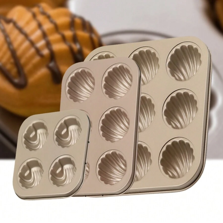 3pcs/1pc Madeleines Baking Mold Pan, 4/6/9 Cavities Non-Stick Candy Mold, Carbon Steel Cake Mold, Madeleines Pan, Shell Shape Baking Molds For Cookies, Cakes, Chocolate,