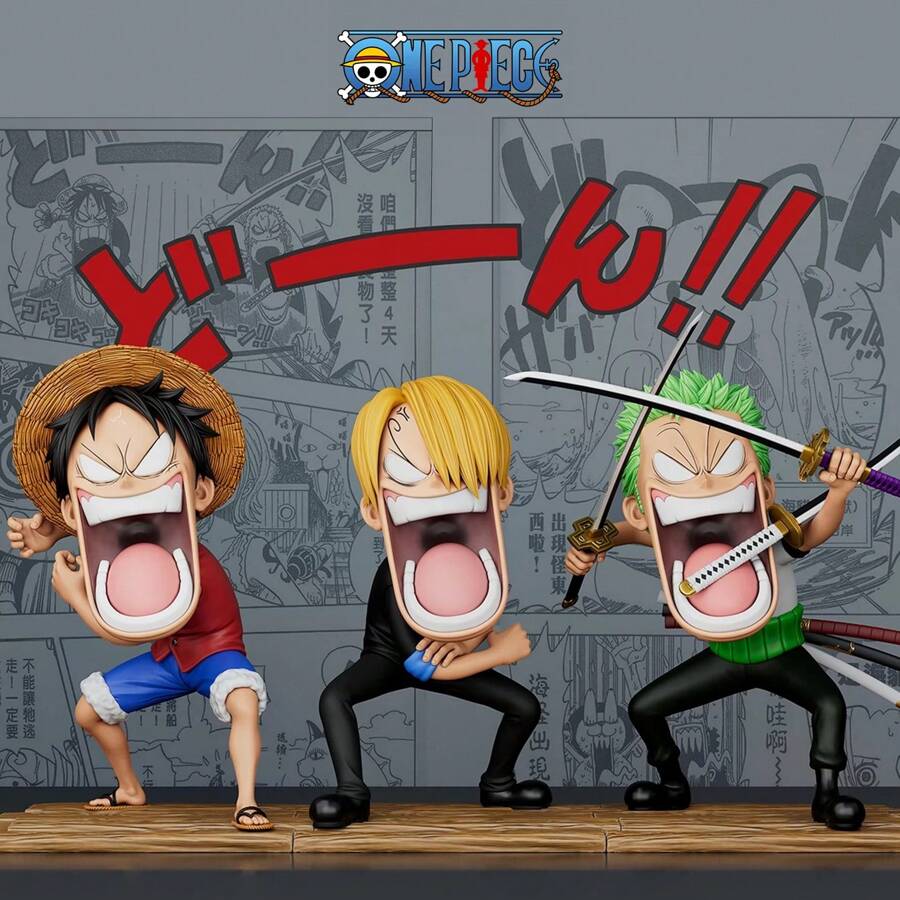 Banpresto Set di 3 Statuette dei Pirati Affamati Zoro, Sanji, Decorazione per la casa, Piccolo regalo, Regalo di Natale