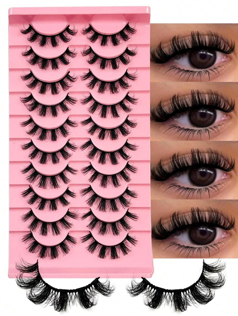 10 Pairs False Eyelashes D Curl Volume Lashes Wispy Natural Faux Mink Eyelashes Dramatic Soft Lash Cross Wispy Reusable Fluffy Strip Lashes Valentine's Day Gift For Women Mom Wife Sister Teen Girl Friend