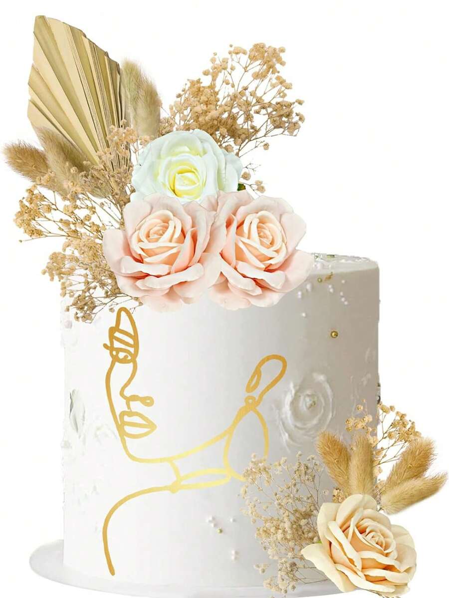 1 pezzo Decorazione per torta volto di donna in oro, accessorio decorativo per torte per compleanni, matrimoni e feste, decorazione minimalista, accessorio per torte, forniture per feste da forno