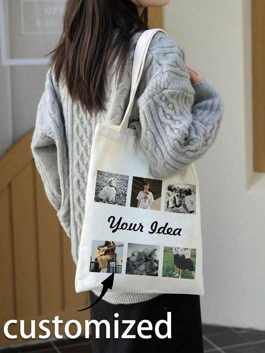 Personalized Custom Tote Bag-Personalized Photo Collage Tote Bag-Custom Print Tote With Photo Of Family Friend, Unique Design (Photo, Landscape, Illustration), Personalized Gift For With Photo-Tote Bag-Canvas Tote Bag-Cute Tote Bag-Large Tote Bag, Fashionable Women's Handbag For Shopping & Bento, Friends Theme Birthday Bridal Shower, Bachelorette Party, Bride To Be Future Mrs Wedding Engagement Bridesmaid Gift Cosmetic Bag Bags Ladies