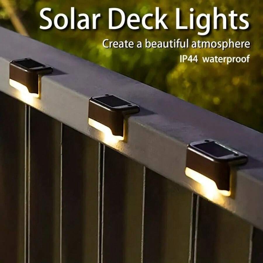 4/12PC Waterproof Solar Deck Light, Used For Outdoor Stairs, Fences, Gardens, Balconies, Yards, Terraces, And Channel Decoration - Warm White LED Light