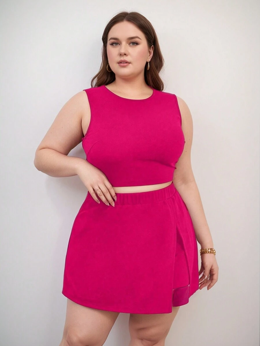 Conjunto Plus Size Feminino Cropped Com Short Saia Oversize Curve