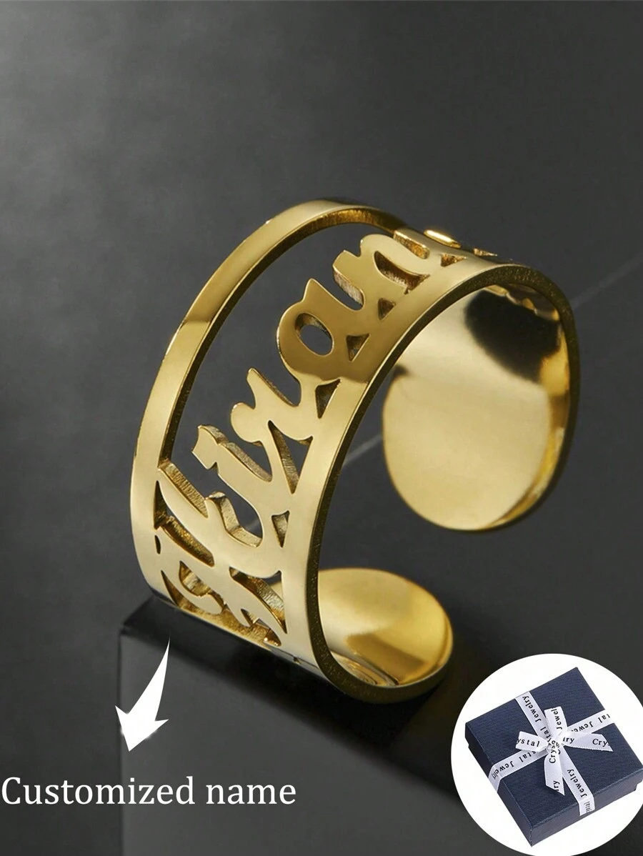 Personalized Customized Name Rings Name Rings Men's And Women's Stainless Steel Hollow Name Rings Bridesmaid And Groomsmen Gifts Anniversary/Birthday/Christmas/Valentine's Day Gifts/Mother's Day Gift