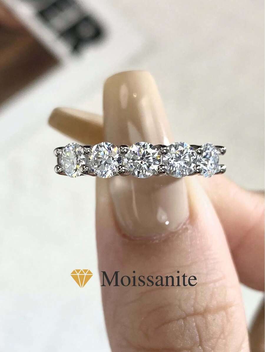 1Pc Five-Star Diamond 0.3ct Moissanite Diamond Wedding Band Ring Design D Color S925 Sterling Silver Ring,Suitable For Engagement, Wives, Girlfriends, Birthday Gifts, Anniversary Gifts Bridal Fine Jewelry