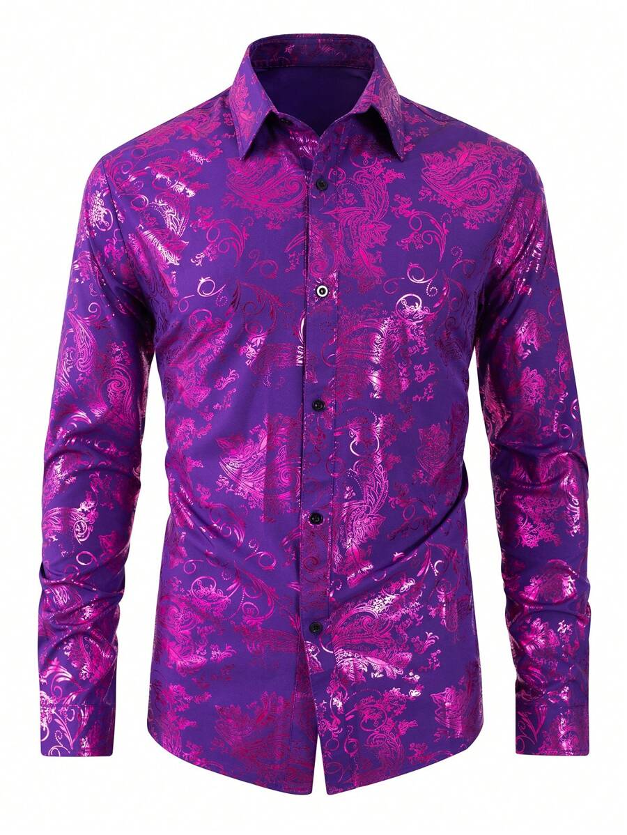 Camicia casual a maniche lunghe con bottoni e stampa integrale per uomo