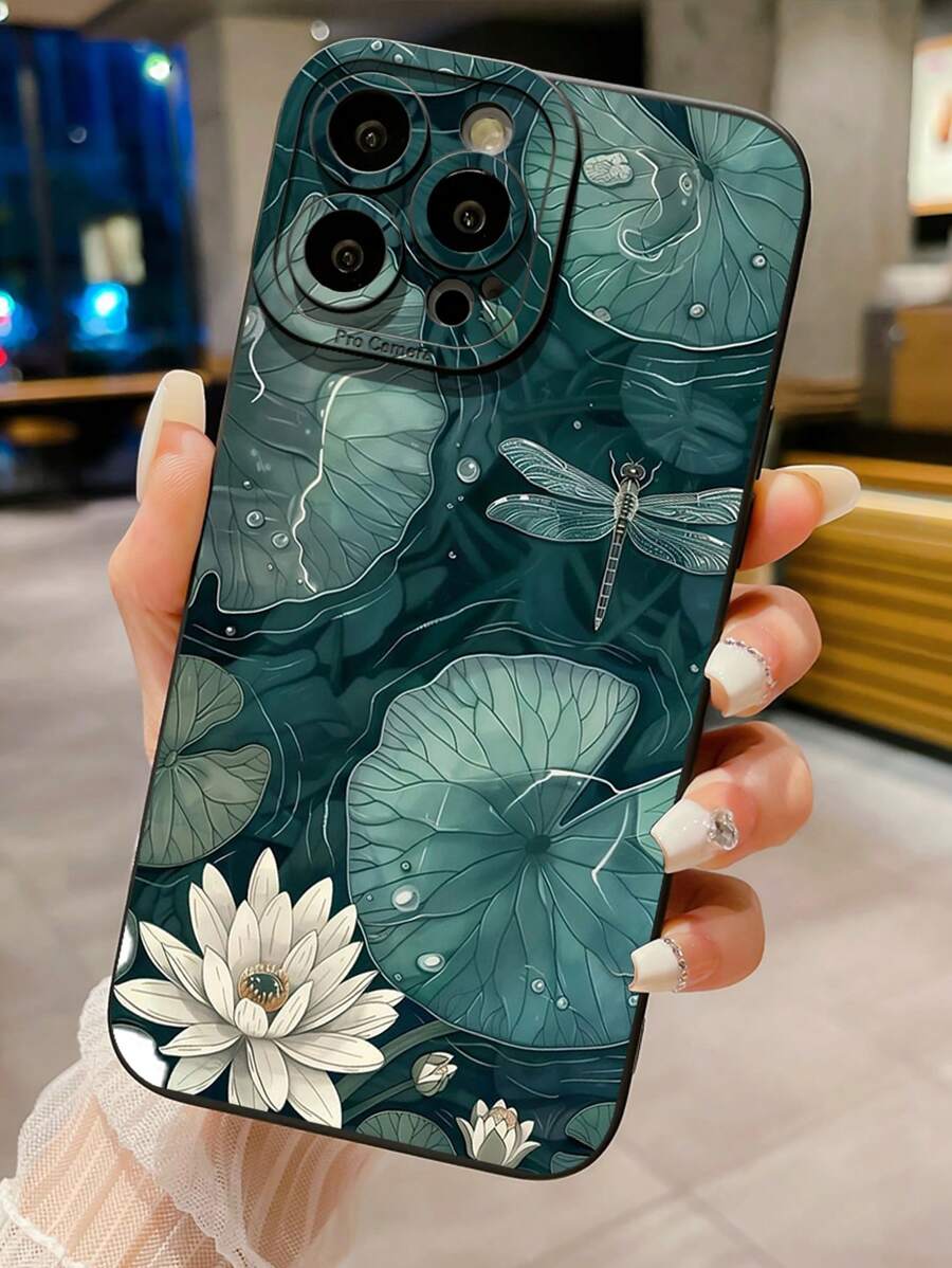 1pc Lotus Dragonfly Camera Fall Protection Phone Case Compatible With Apple, / Galaxy, Infinix, Redmi, OPPO, VIVO, Realme