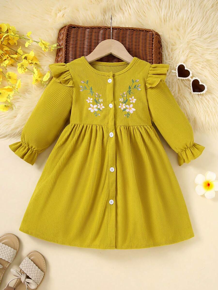Baby Girl Adorable Hot Pink Plush Embroidered Cap Sleeve Long Dress Outfit