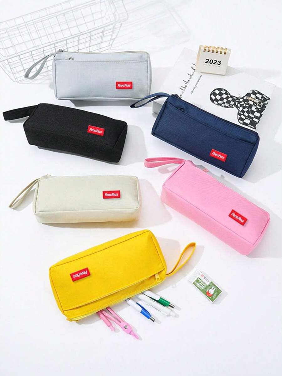 1pc Large Capacity Solid Color Pencil Case, Boys And Girls' School Stationery Bag