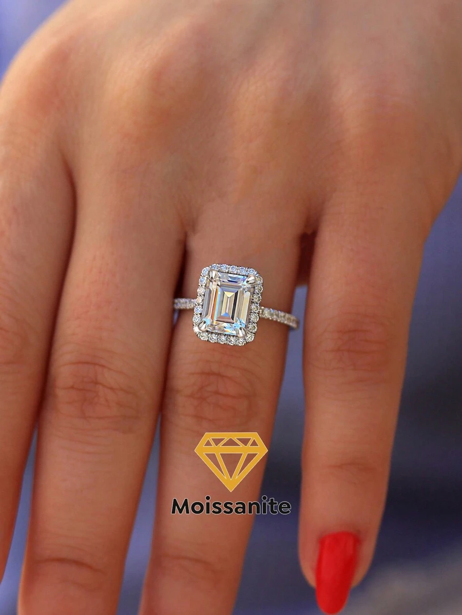 1 pièce Bague de mariage en argent sterling 925 avec un design de 4 griffes, une émeraude taillée et 2 carats de diamant moissanite de couleur D, convient pour les fiançailles, les épouses, les petites amies, les cadeaux d'anniversaire, les cadeaux d'anniversaire de mariage. Bijoux de mariée de haute qualité.