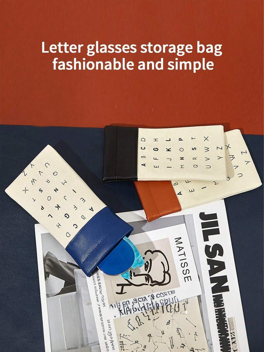 1pc Retro Patchwork Canvas Storage Bag, Simple And Elegant Eyeglasses/Sunglasses Pouch With Letter Design, Gender Reveal Party, Perfect For Birthdays, Weddings, Parties, The Perfect Gift For Colleagues, Friends, And Family, Back To School