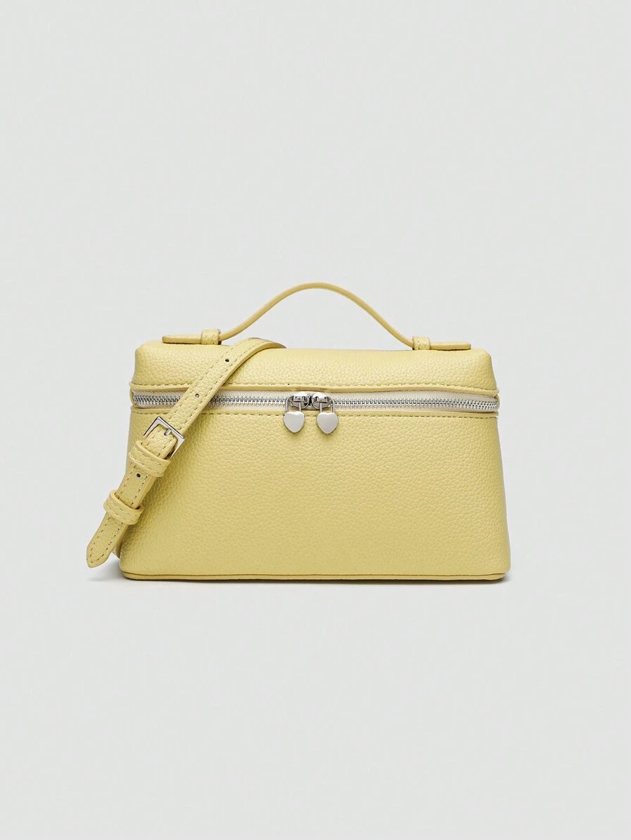 1 pieza Bolso bandolera cuadrado de unicolor con textura de grano de litchi en PU, pequeña cartera para mujer, adecuado para combinar con atuendos de moda diarios