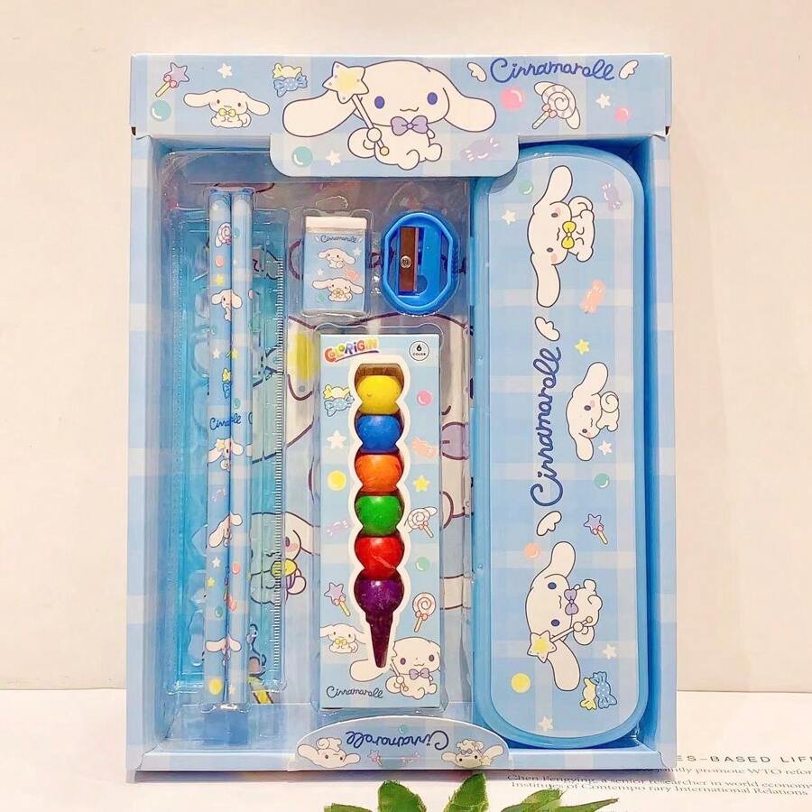 Sanrio Set di cancelleria Sanrio Kuromi, comprende astuccio, pastelli a cera, matite, ottimo regalo per studenti e ufficio, incentivo per l'apprendimento domestico
