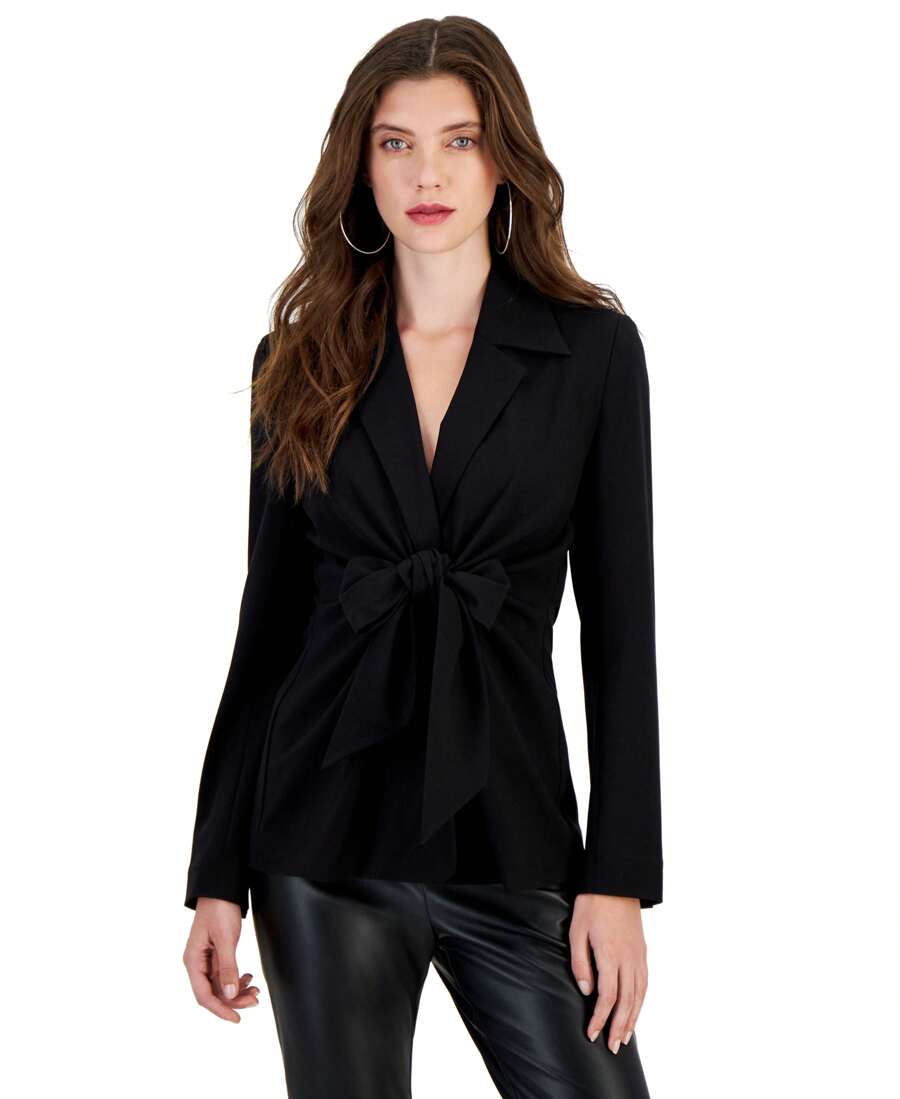 Women's Bi-Stretch Tie-Front Long-Sleeve Jacket