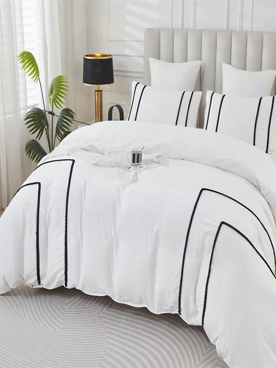 3pcs Polyester Washable Dimple Black Duvet Cover Set, 1 Duvet Cover & 2 Pillow Shams